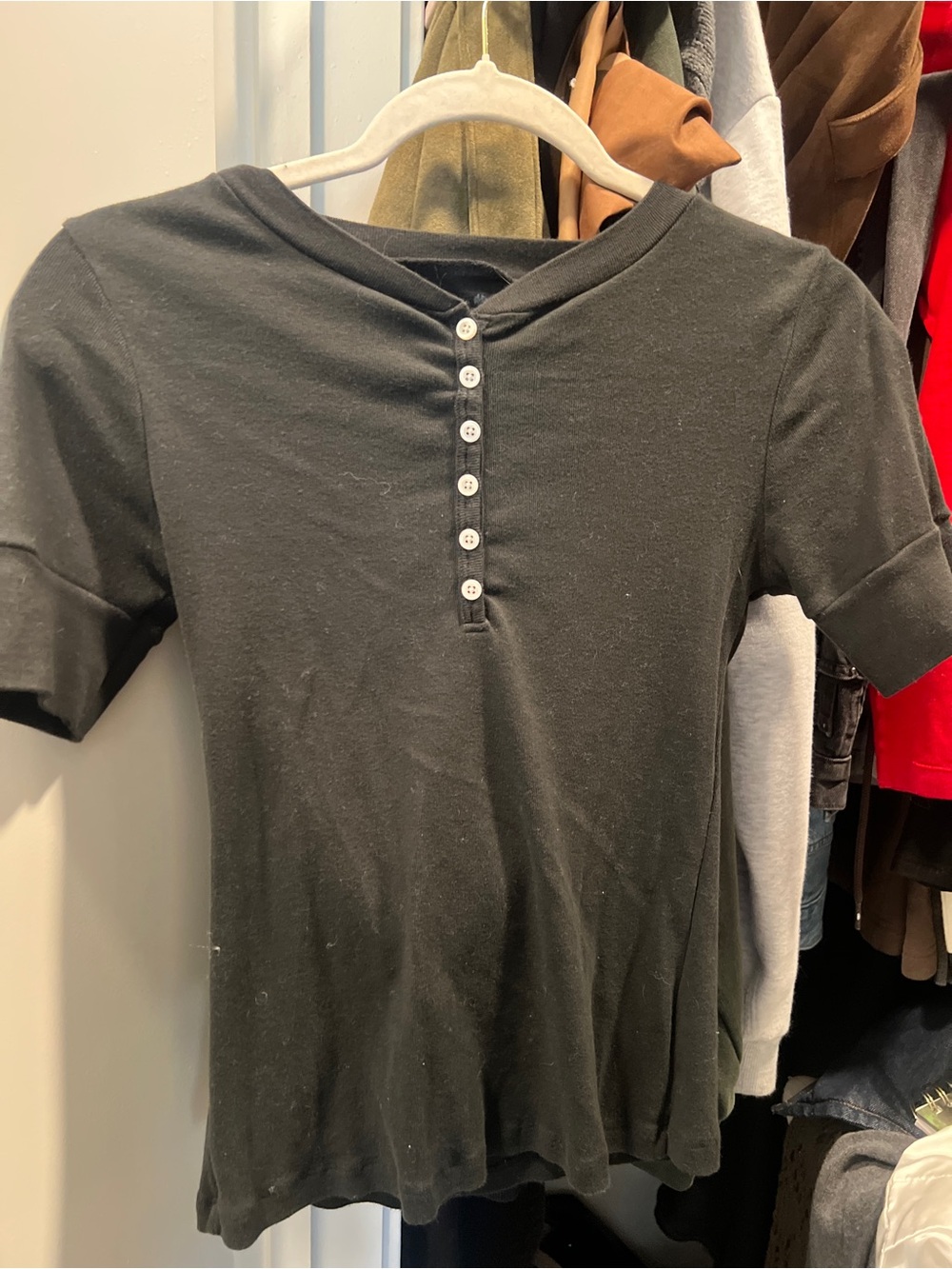 Brandy Melville Black Short-Sleeve Henley Tee